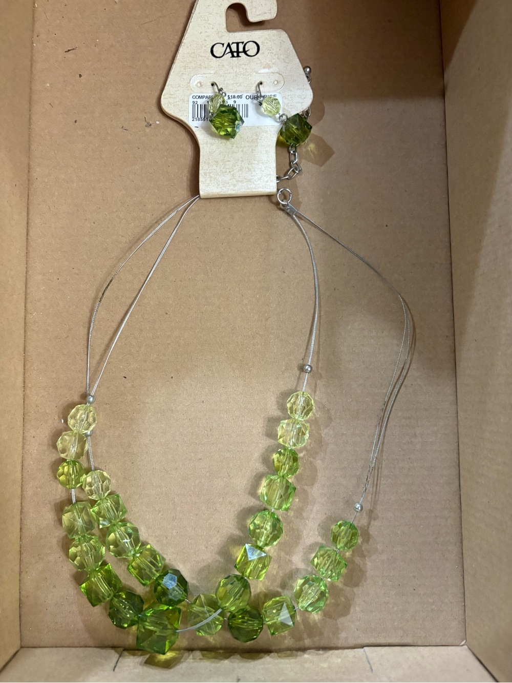Cato Lime Green Faceted Triple-Strand Bead Necklace with Matching Earrings